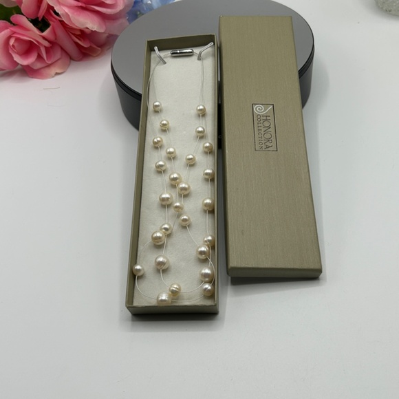 Honora White Cultured Pearl Illusion Necklace – Multi-Strand Elegant Design - Picture 6 of 6